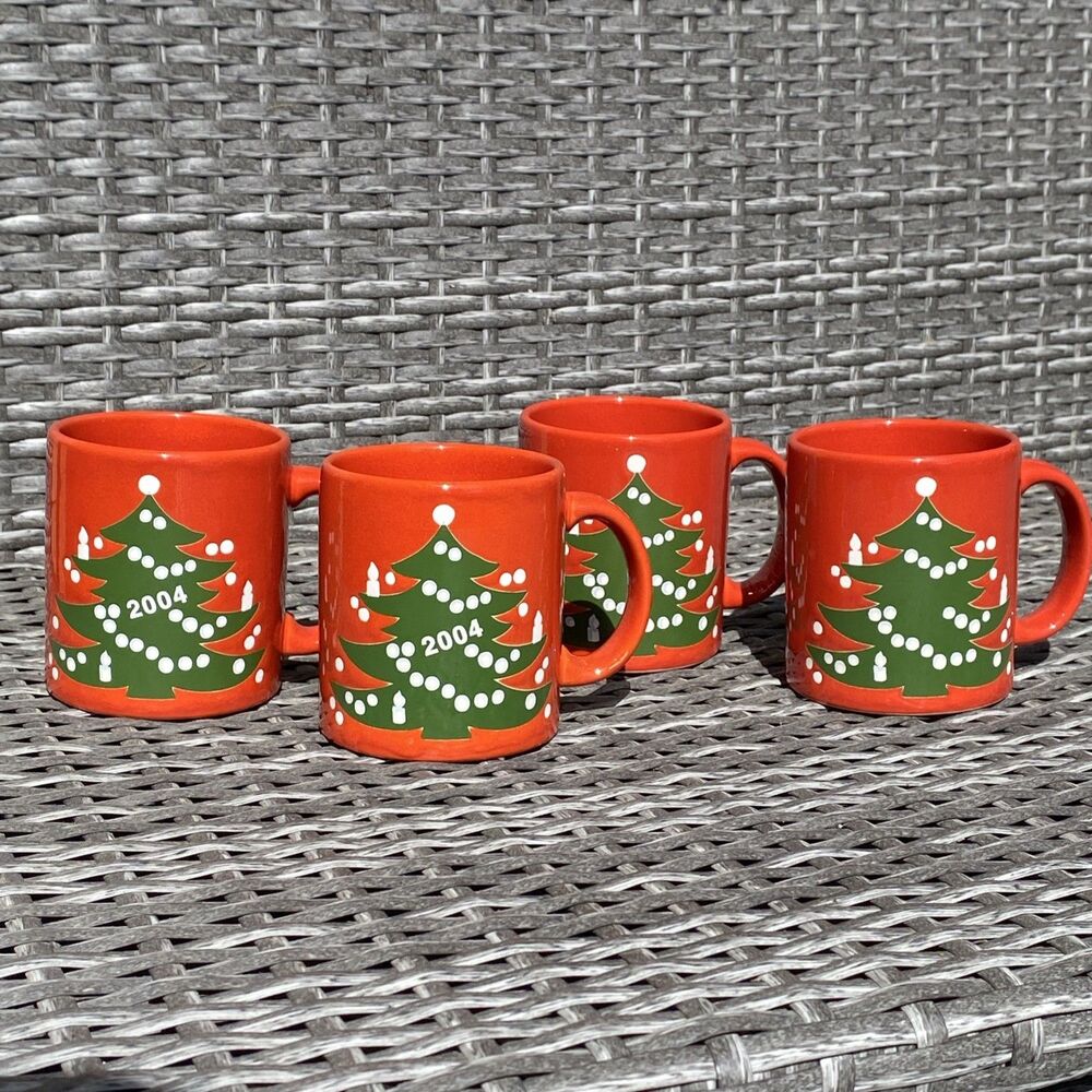 WAECHTERSBACH Christmas Tree Mugs SET OF 4 Vintage Red Coffee Cups West Germany